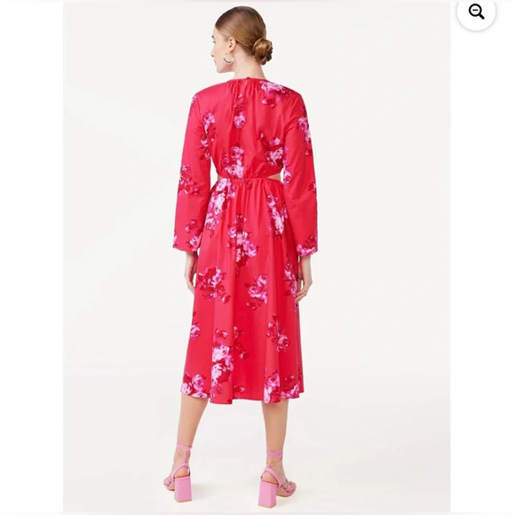 Pink floral long sleeve midi dress - Picture 2 of 8